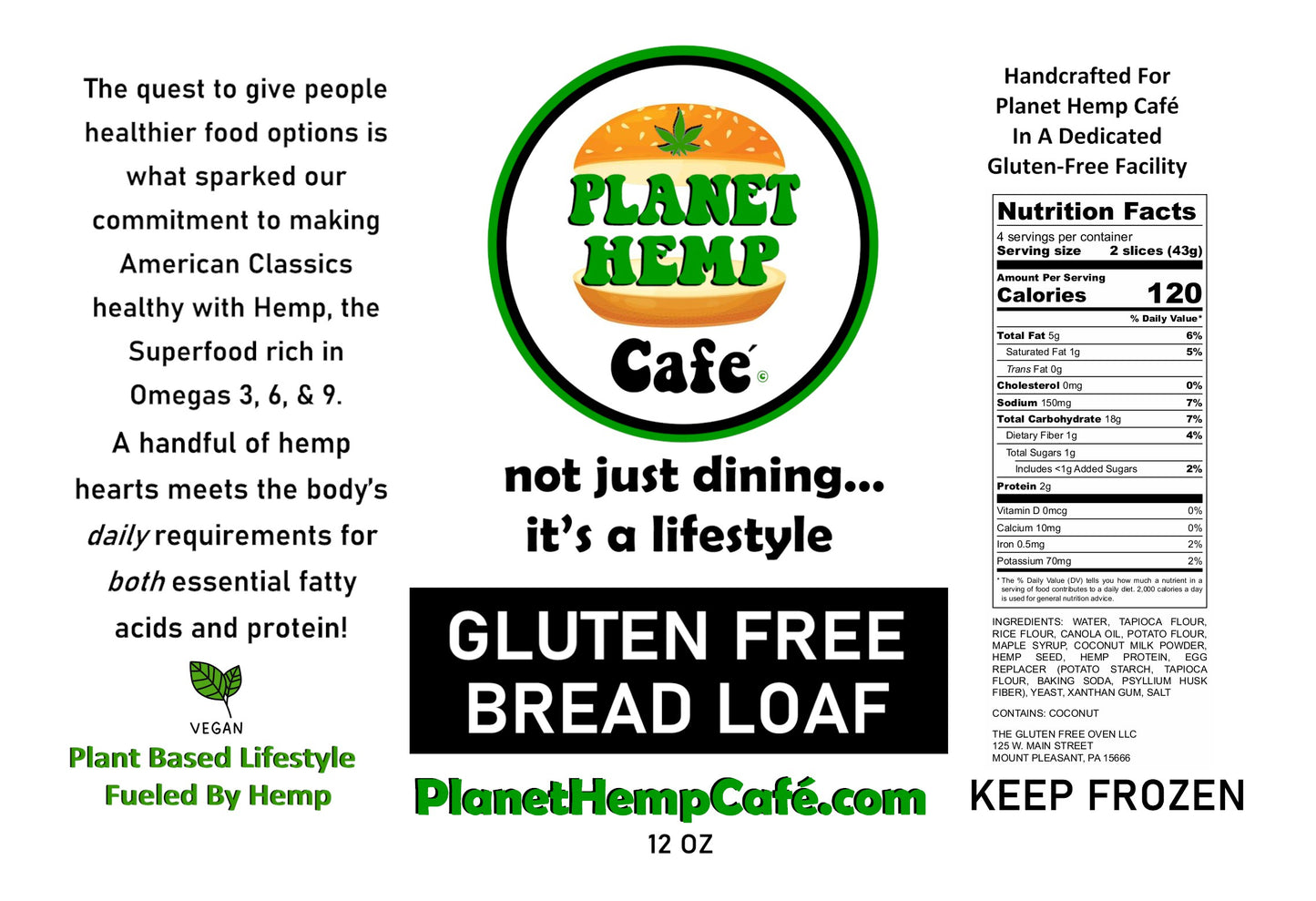 12 oz Hemp Gluten Free Bread Loaf