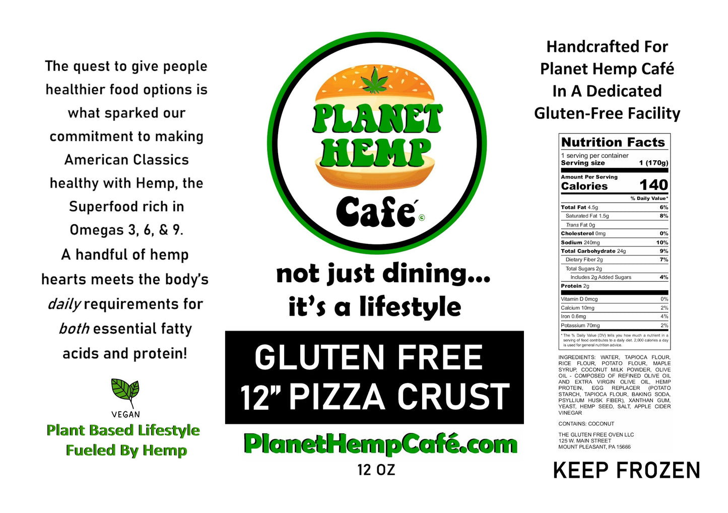 12 oz Hemp Gluten Free Pizza Crust