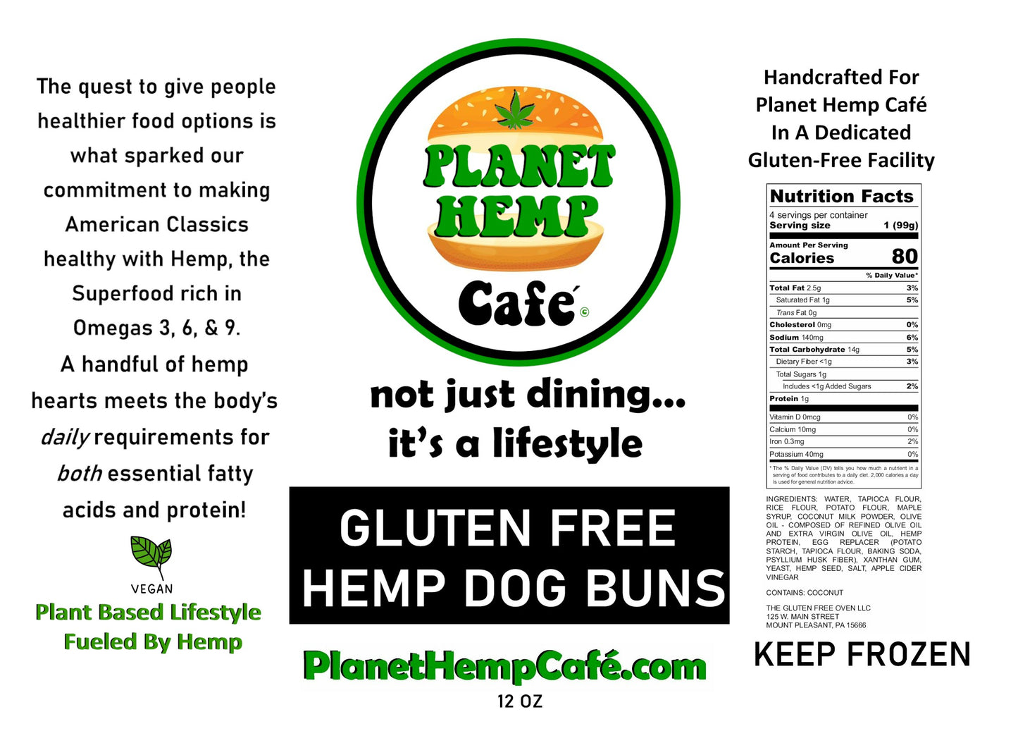 Hemp Gluten Free Hot Dog Buns 4 / Pack
