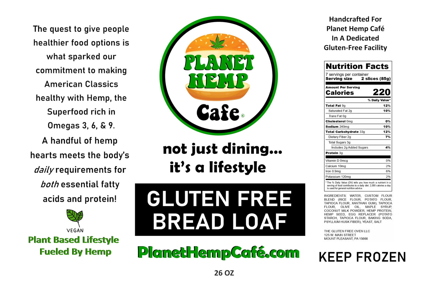 26 oz Hemp Gluten Free Bread Loaf